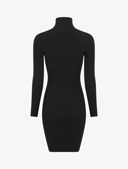Robe pull uni à col roulé - Noir - 2
