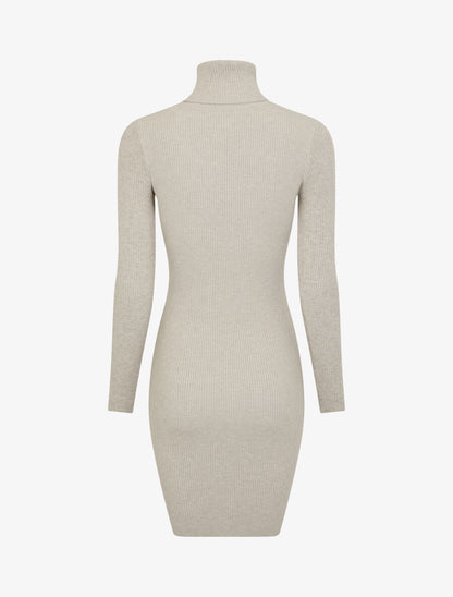 Robe pull uni à col roulé - Beige - 2