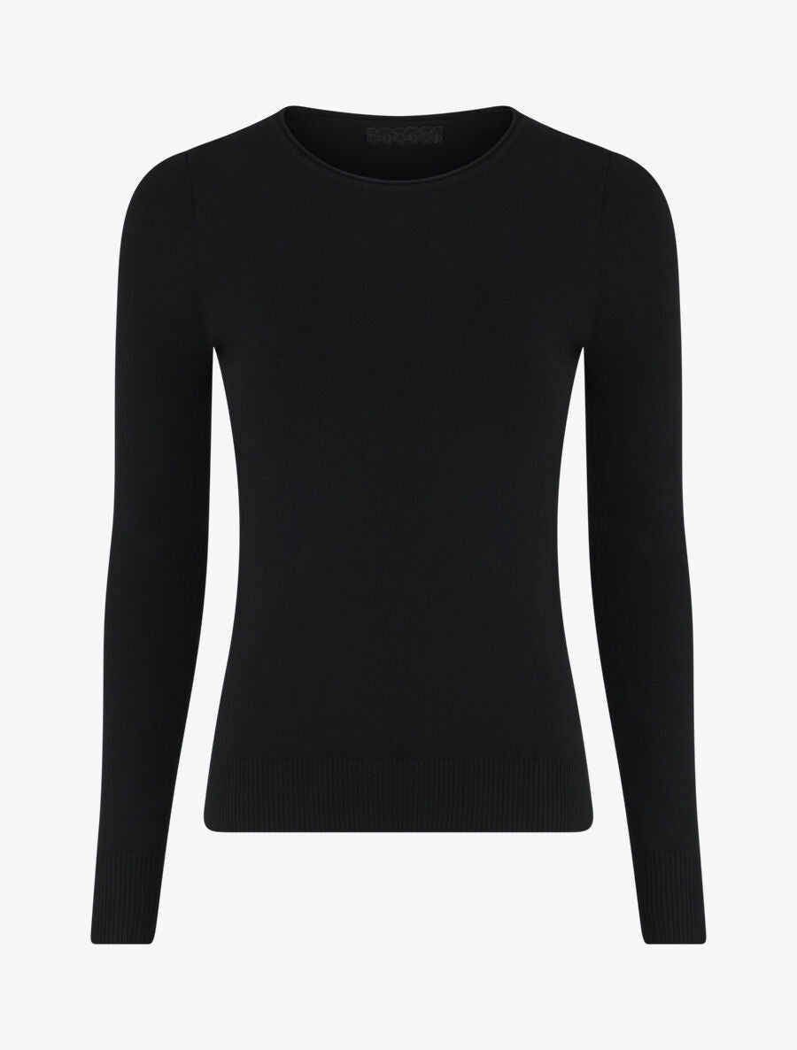 Pull fin uni ajusté - Noir - 1