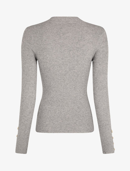Pull ajusté à col montant boutonné - Gris - 2