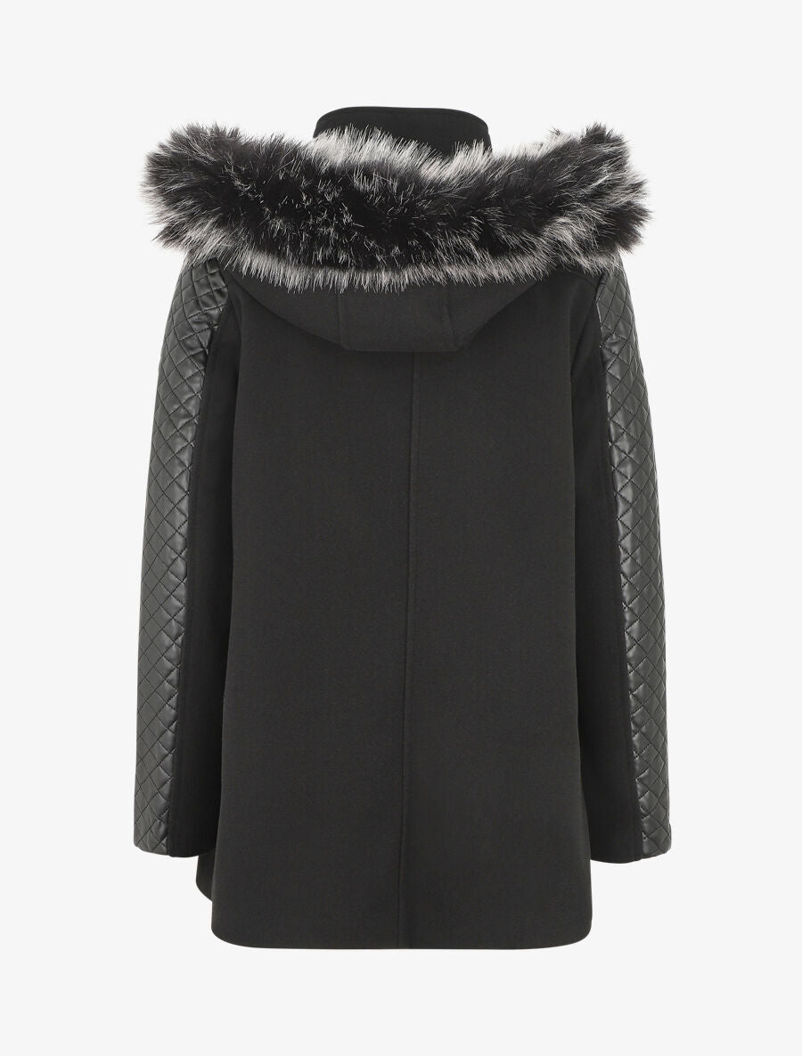 Manteau à capuche et à manches en simili - Noir - 2