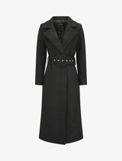 Manteau long boutonné et ceinturé - Noir - 1
