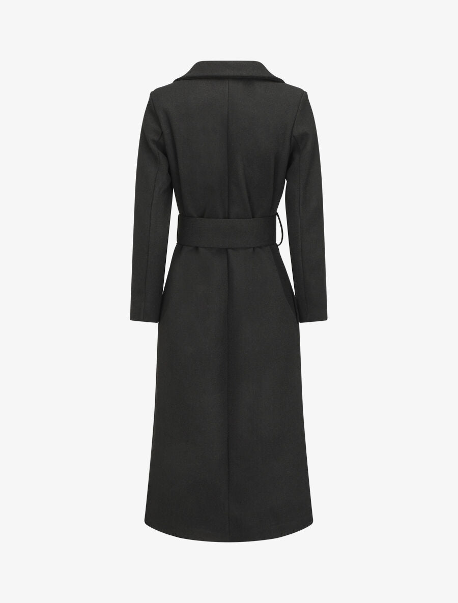 Manteau long boutonné et ceinturé - Noir - 2
