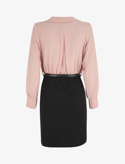 Robe fourreau à col cache-coeur - Noir/rose - 2