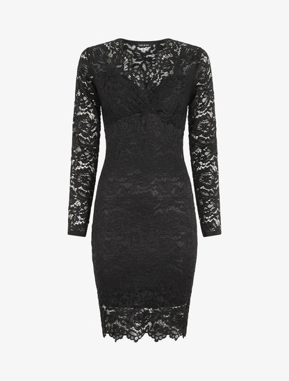 Robe moulante en dentelle - Noir - 5