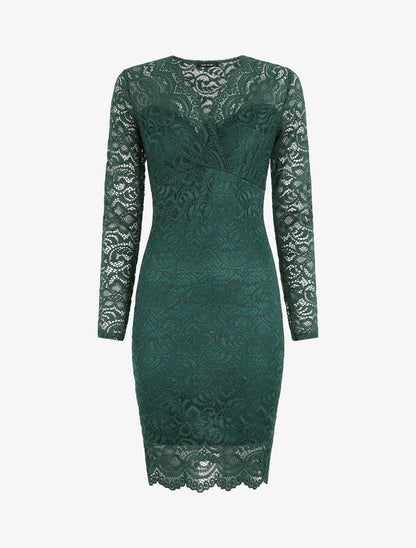 Robe moulante en dentelle - Vert sapin - 5