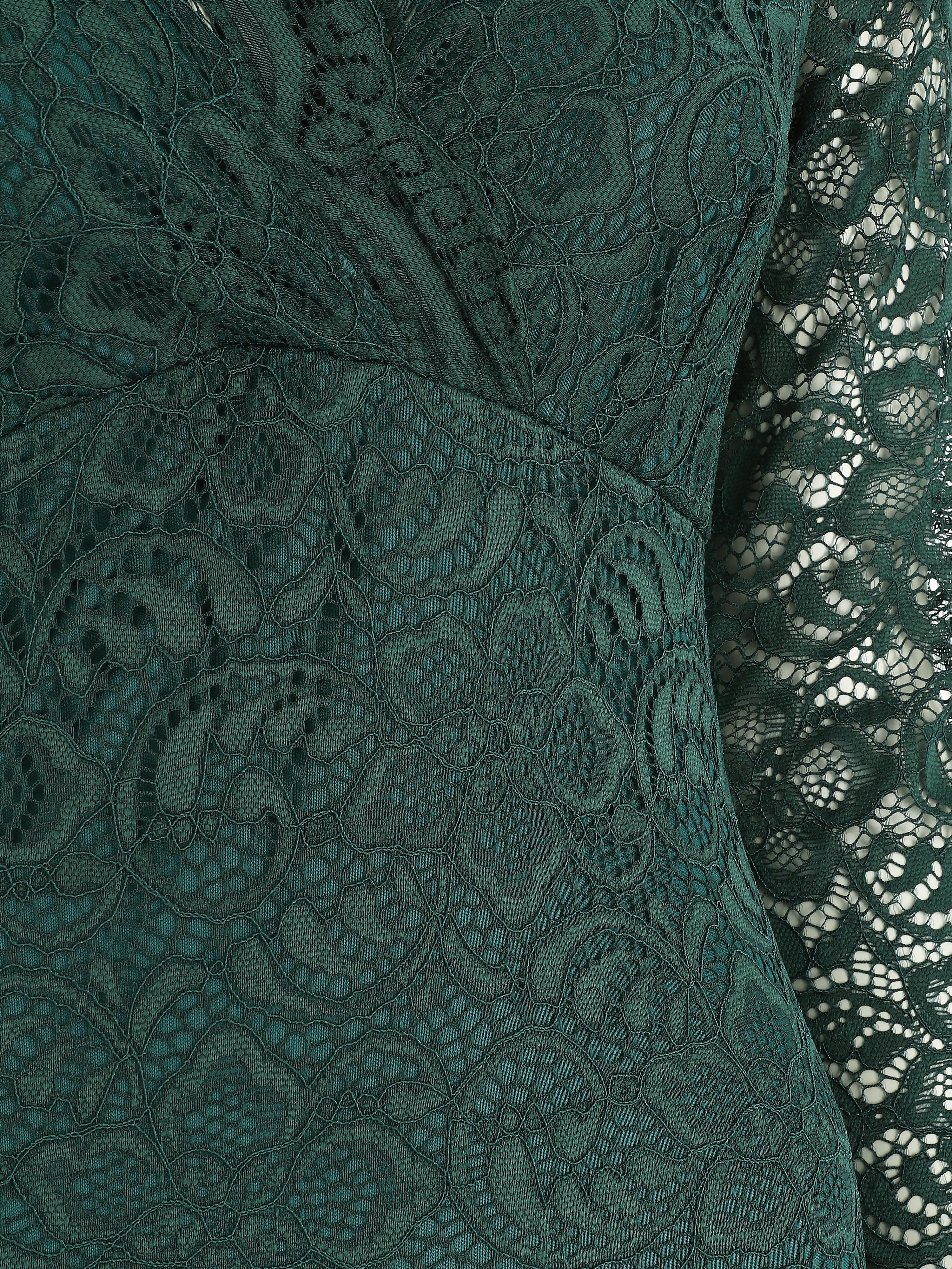 Robe moulante en dentelle - Vert sapin - 3