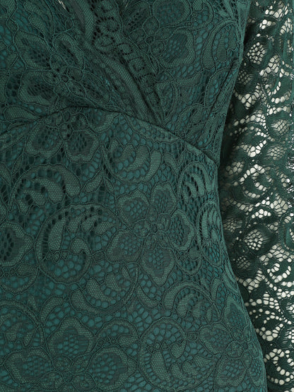 Robe moulante en dentelle - Vert sapin - 3