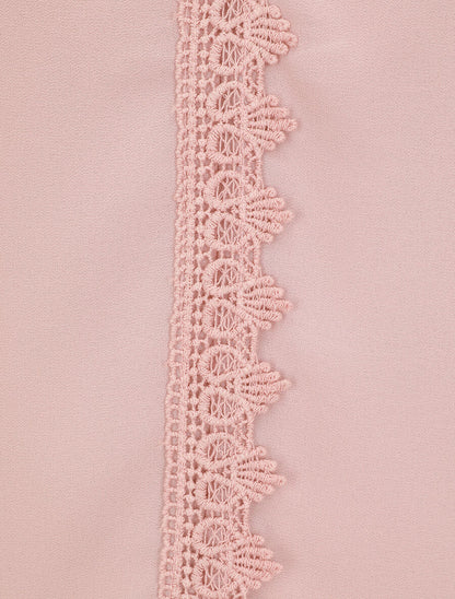 Blouse en voile unie à col brodé - Rose - 3