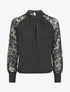 Blouse en voile unie à manches en dentelle - Noir - 1