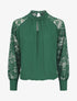 Blouse en voile unie à manches en dentelle - Vert sapin - 5