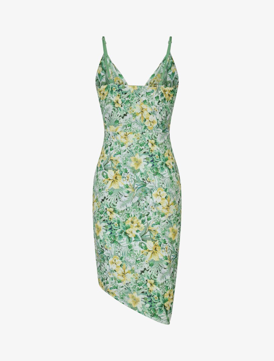 Robe style portefeuille à imprimé fleurs tropicales - Vert - 2