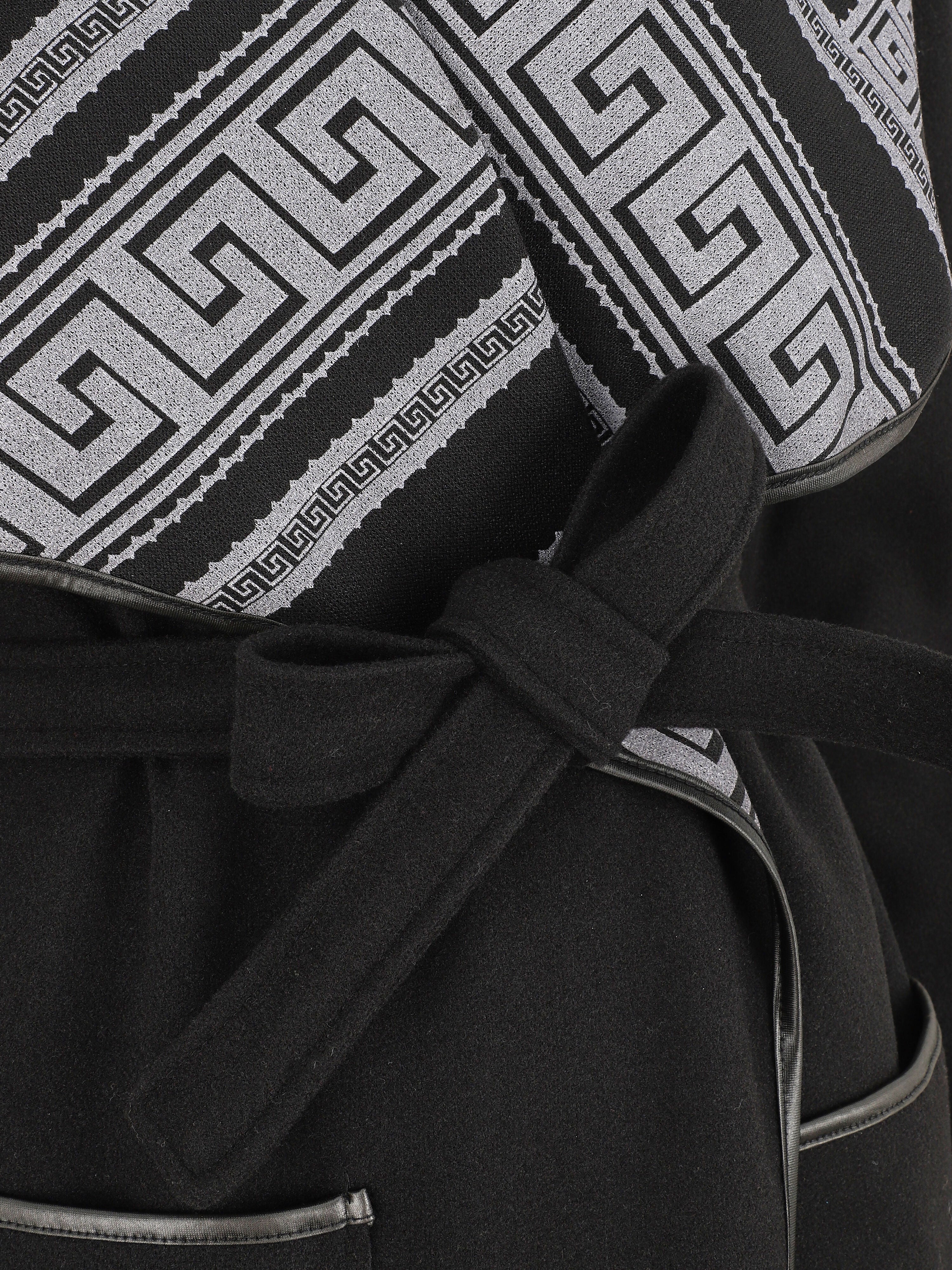 Manteau ceinturé à imprimé grec - Noir - 3
