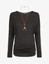 Pull fin uni froncé - Noir - 1