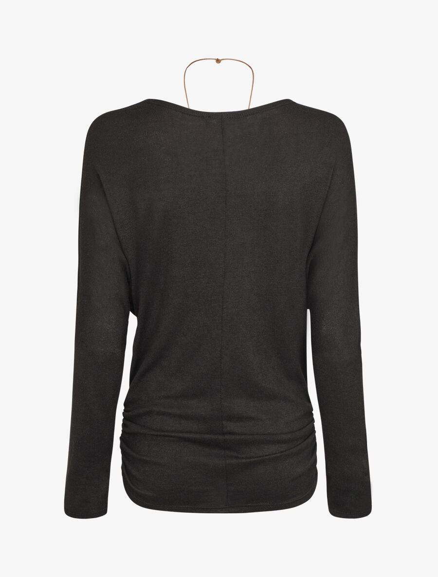 Pull fin uni froncé - Noir - 2
