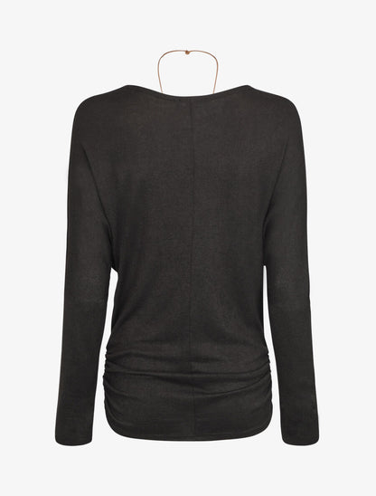 Pull fin uni froncé - Noir - 2