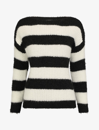 Pull en maille à rayures - Noir - 3