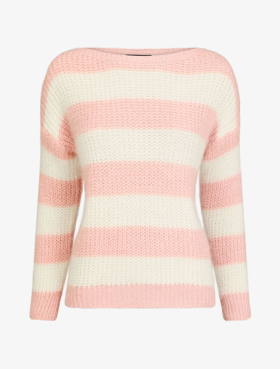 Pull en maille à rayures - Rose - 1