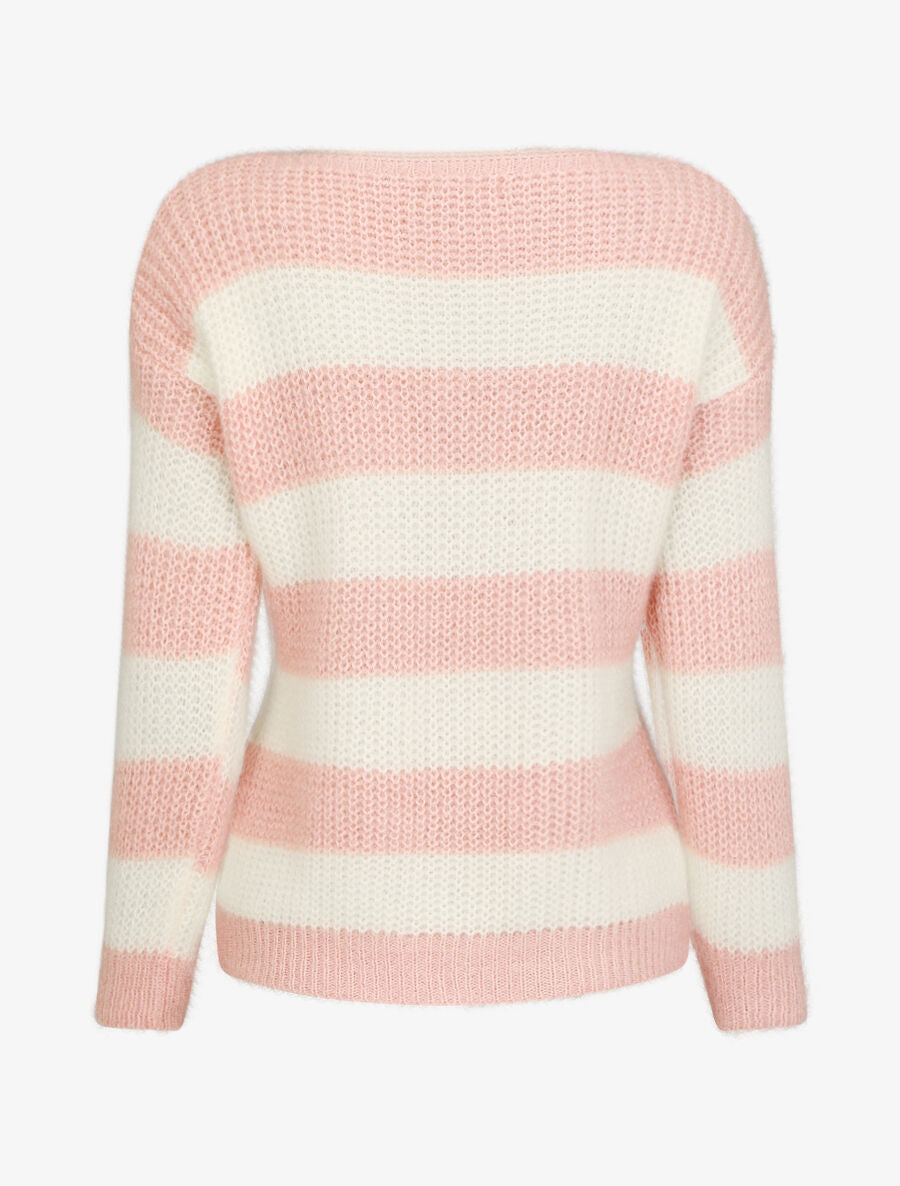 Pull en maille à rayures - Rose - 2
