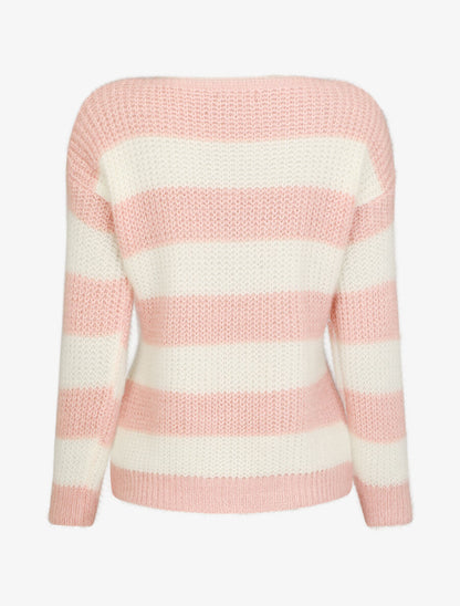 Pull en maille à rayures - Rose - 2
