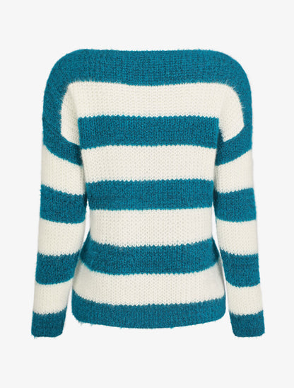 Pull en maille à rayures - Bleu canard - 2