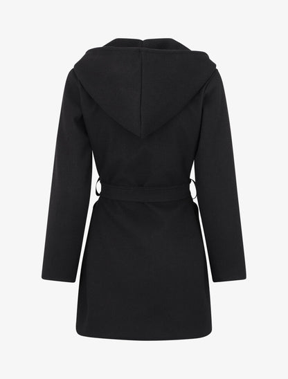 Manteau long à capuche uni - Noir - 2