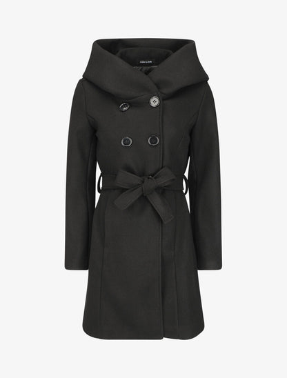Manteau mi-long ceinturé à capuche - Noir - 3