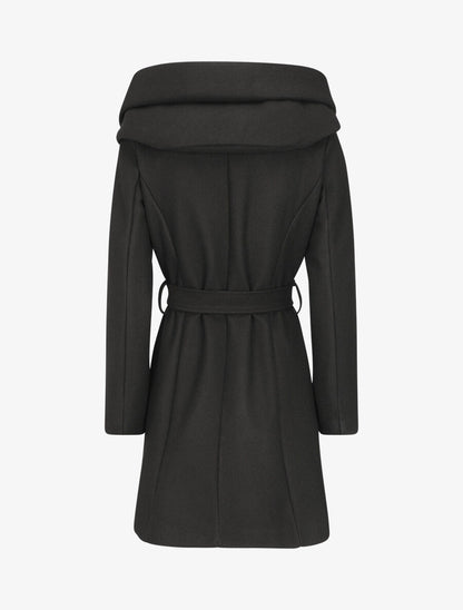 Manteau mi-long ceinturé à capuche - Noir - 2