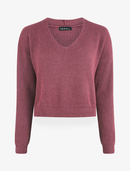 Crop pull asymétrique à col V - Mauve - 4