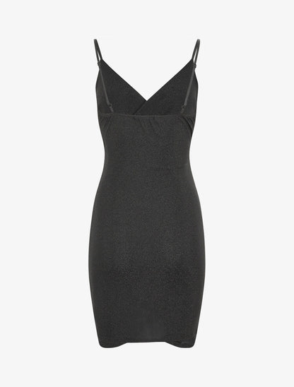 Robe courte effet drapé et pailleté - Noir - 3