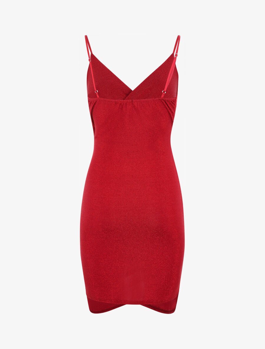 Robe courte effet drapé et pailleté - Rouge - 3