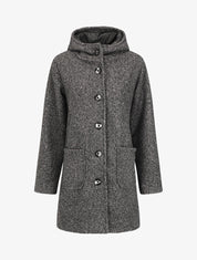 Manteau mi-long bouclé à capuche - Gris foncé - 1