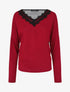 Pull fin à col V et dos en dentelle - Bordeaux - 5