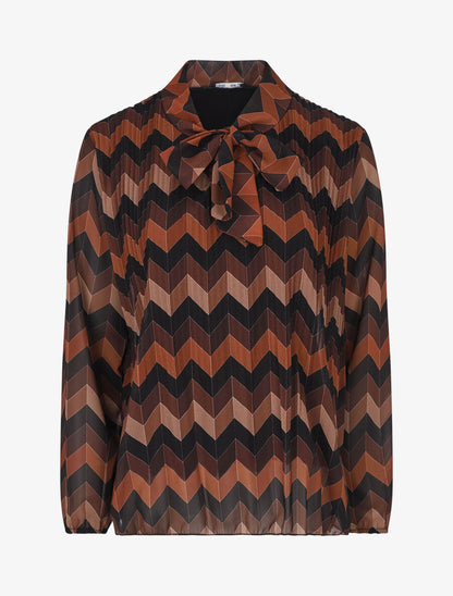 Blouse lavallière plissée imprimé zig-zag - Camel - 5
