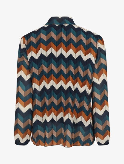 Blouse lavallière plissée imprimé zig-zag - Bleu canard - 2