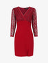 Robe droite à buste et manches en dentelle et sequins - Bordeaux - 5