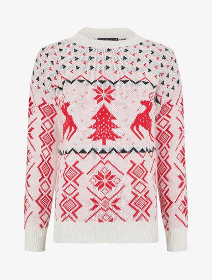 Pull à motif fantaisie noël à col rond - Blanc - 1
