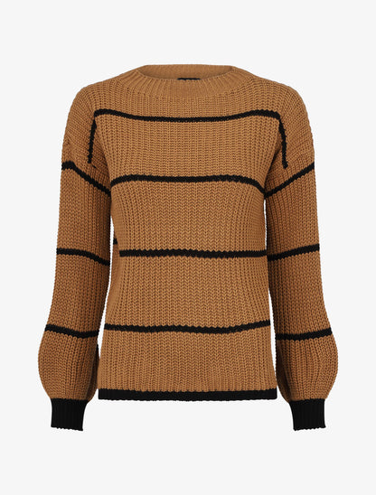 Pull en maille à imprimé rayures - Camel - 1