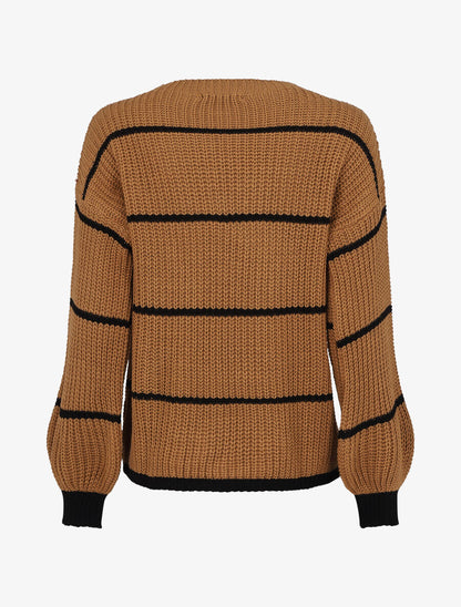 Pull en maille à imprimé rayures - Camel - 2