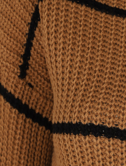 Pull en maille à imprimé rayures - Camel - 3