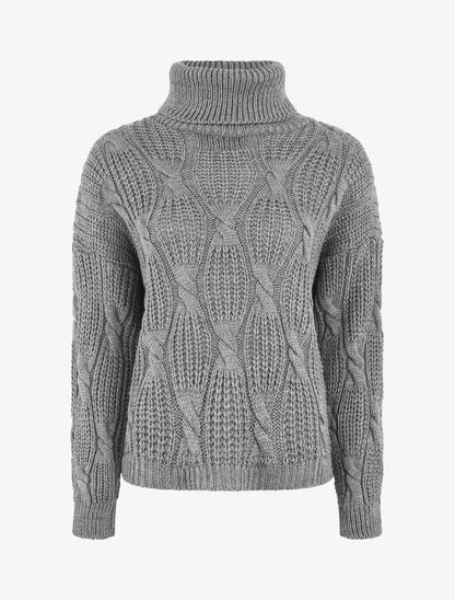 Pull en maille à col roulé - Gris - 5