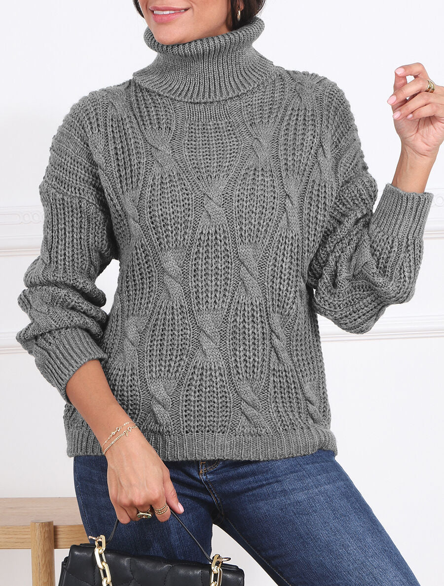 Pull en maille à col roulé - Gris - 4