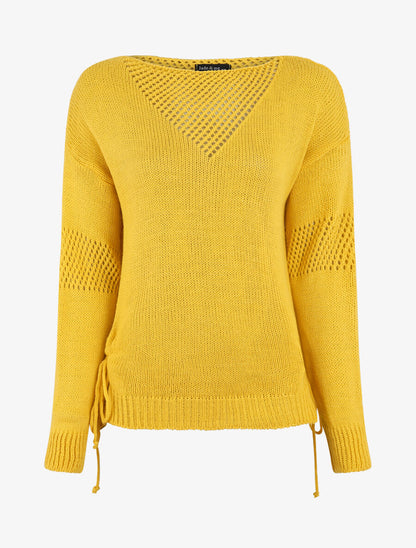 Pull droit uni à liens - Jaune - 1