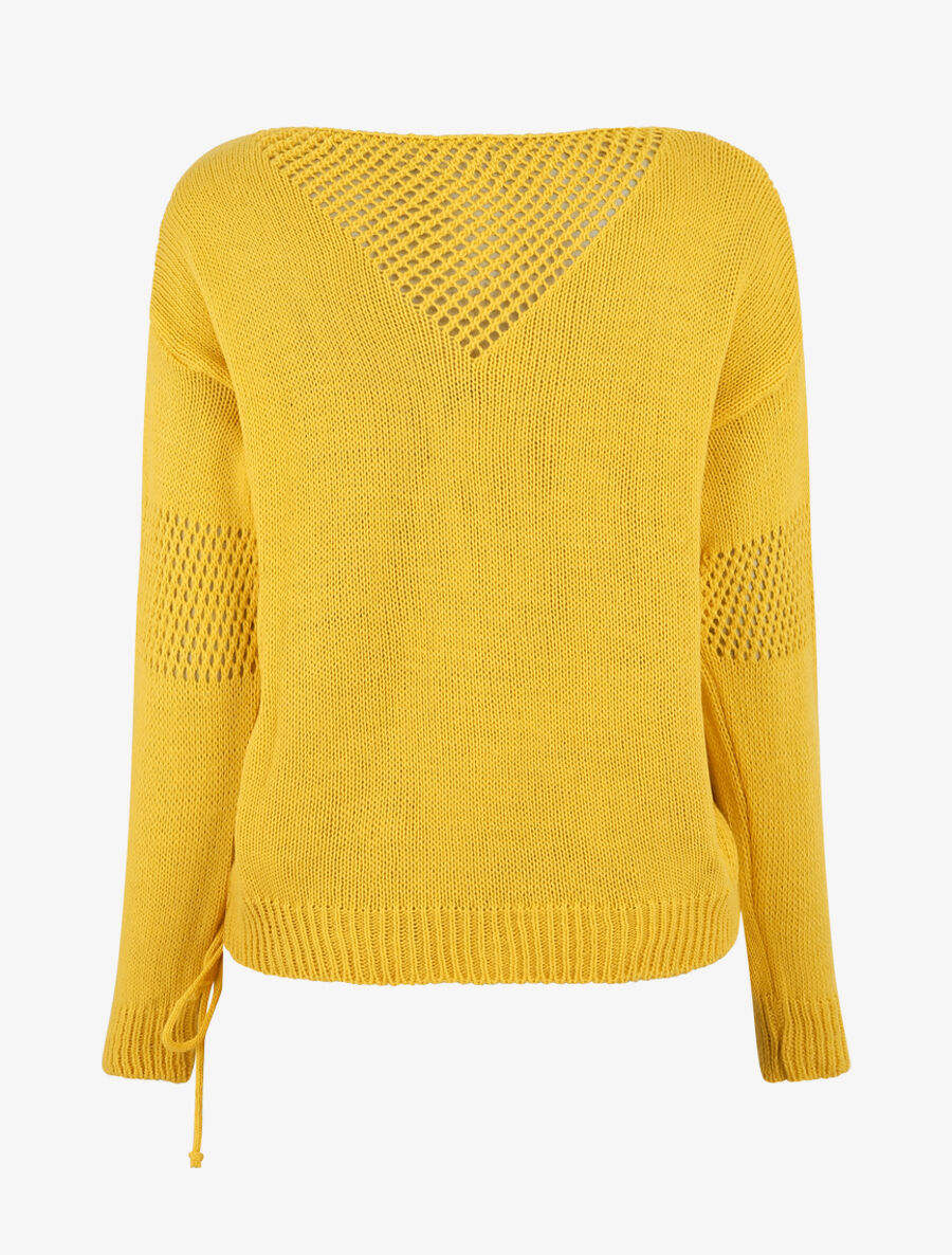 Pull droit uni à liens - Jaune - 2