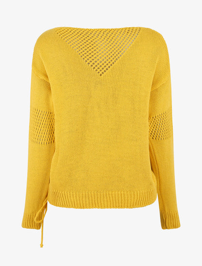 Pull droit uni à liens - Jaune - 2