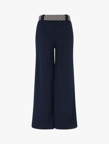 Pantalon ample à taille haute et ceinture stylisée - Marine - 2