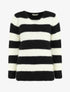 Pull duveteux à rayures et col V - Noir - 4