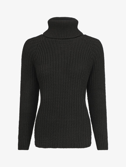 Pull en maille uni à col roulé - Noir - 1