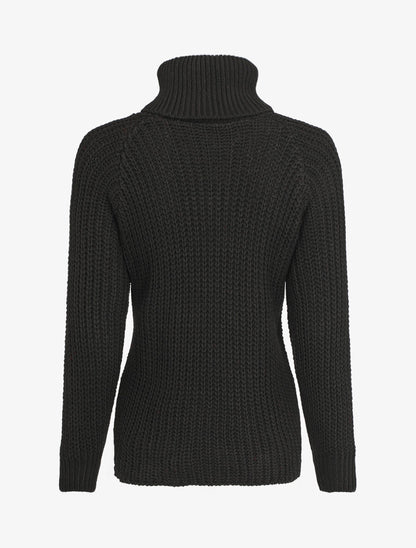 Pull en maille uni à col roulé - Noir - 2