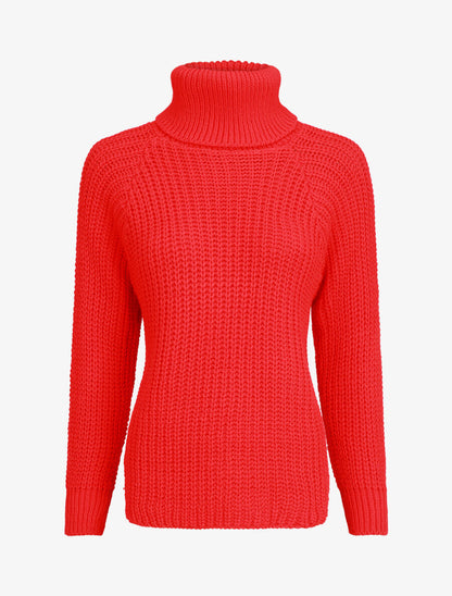 Pull en maille uni à col roulé - Rouge - 1